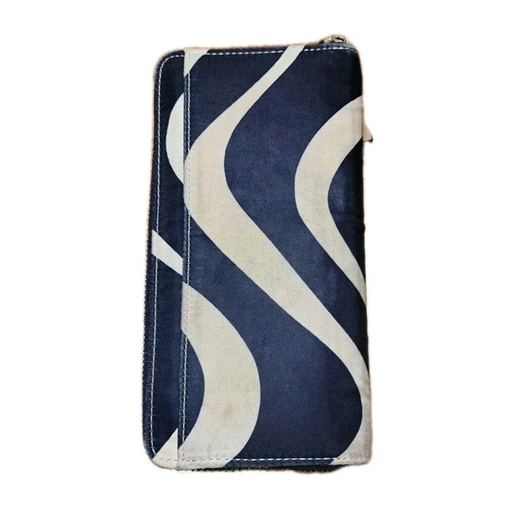 KATE SPADE BLACK WITH WHITE WAVES ZIP AROUND WALLET